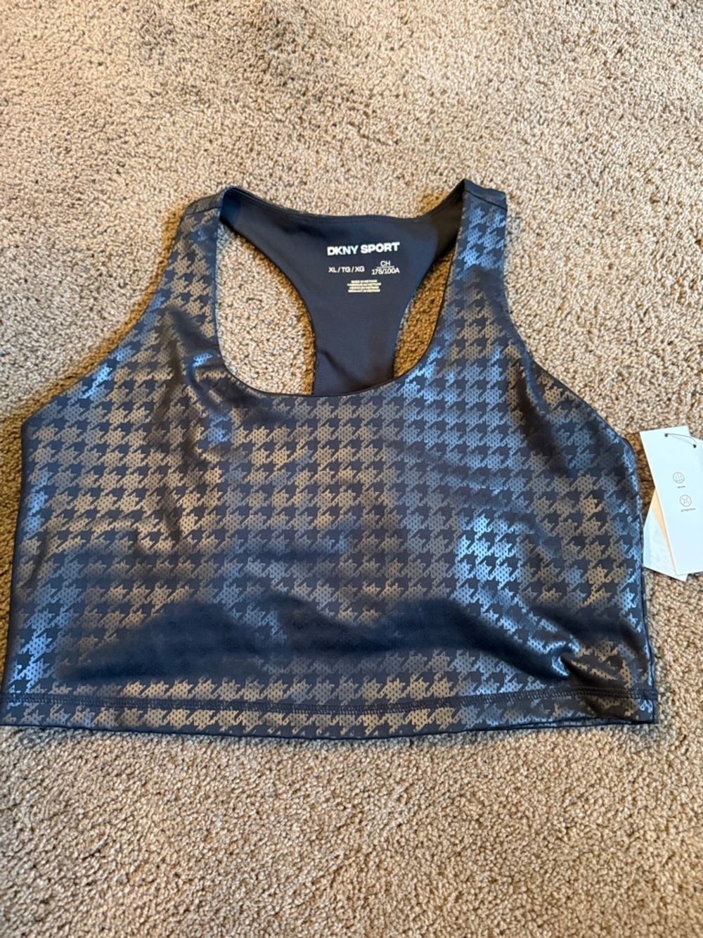 DKNY Sport Black Metallic Houndstooth Sports Bra